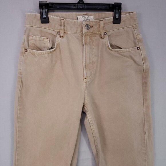 Free People The Dakota Straight Jeans Womens Size 26 Distressed High Rise Beige - Picture 3 of 14